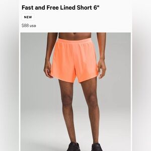 Lululemon. men. fast and free short. 6” lined. Brand new with tags. Size M.